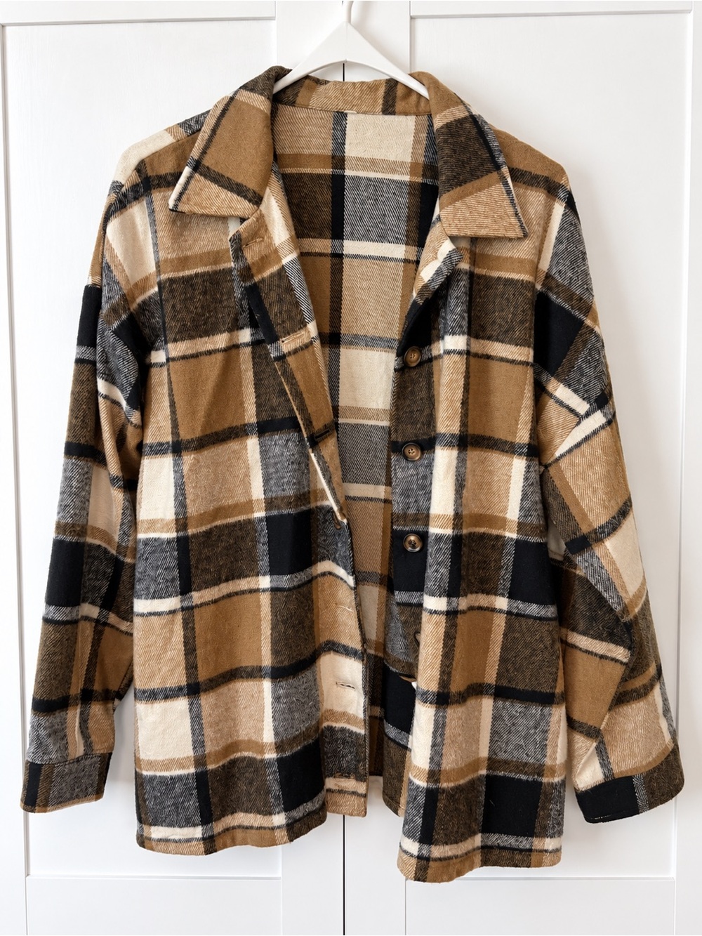 Womens Plaid Overshirt Blazer - Camel & Black